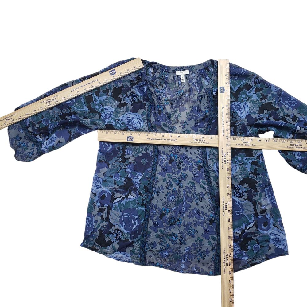 Joie Anthropologie Silk Top Womens M Floral Georgette Sheer V-Neck 3/4 Sleeve - Picture 4 of 10
